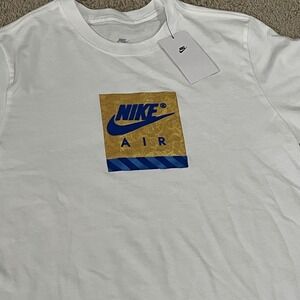 Nike Air Graphic Tee Men's Size M White Gold Blue Baroque Logo‎ T-Shirt New